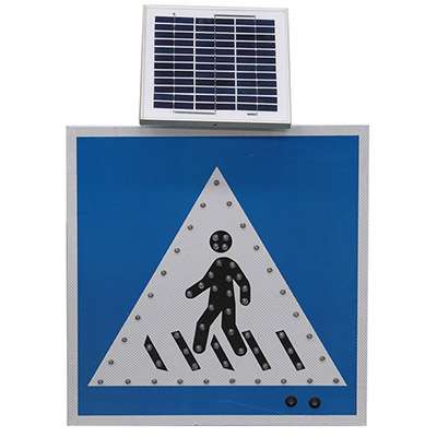 太阳能标识-注意行人蓝底方牌